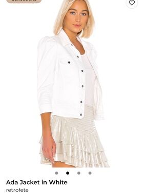 Retrofete White Ada Jacket - Puff Shoulder Silver Button-Front